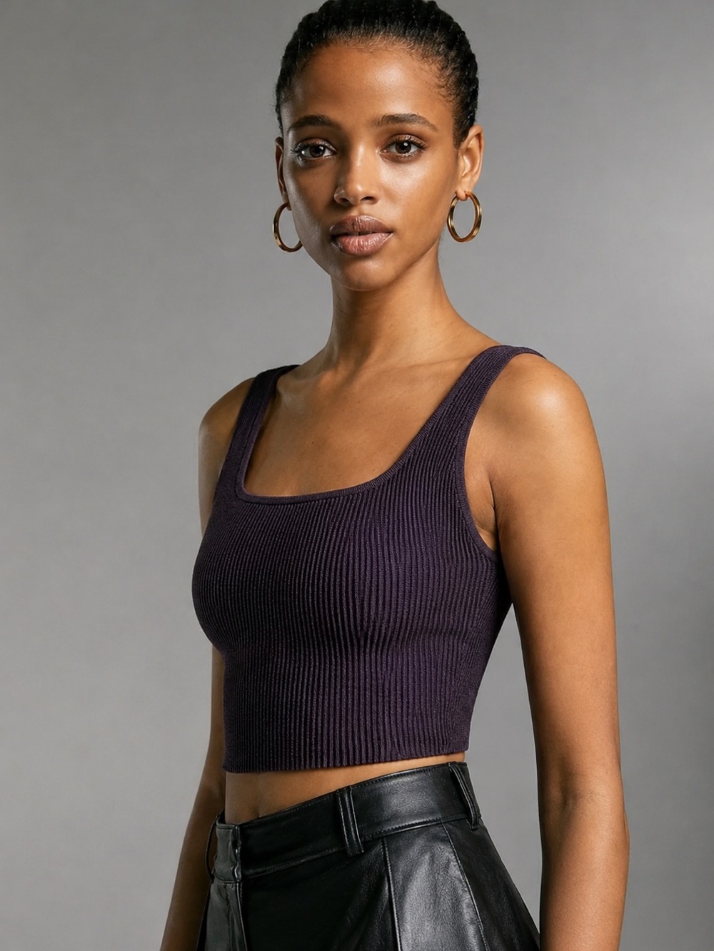 ARITZIA Babaton  Sculpt Knit Squareneck Ribbed Tank -Dewberry Purple SIZE SMALL